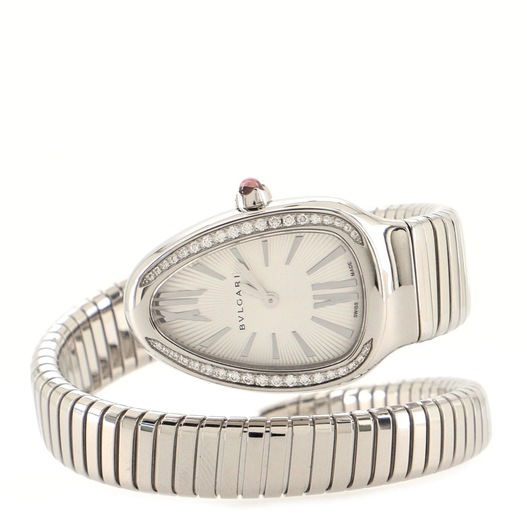 Serpenti Tubogas Single Spiral Quartz Watch Stainless Steel with Diamond Bezel 23