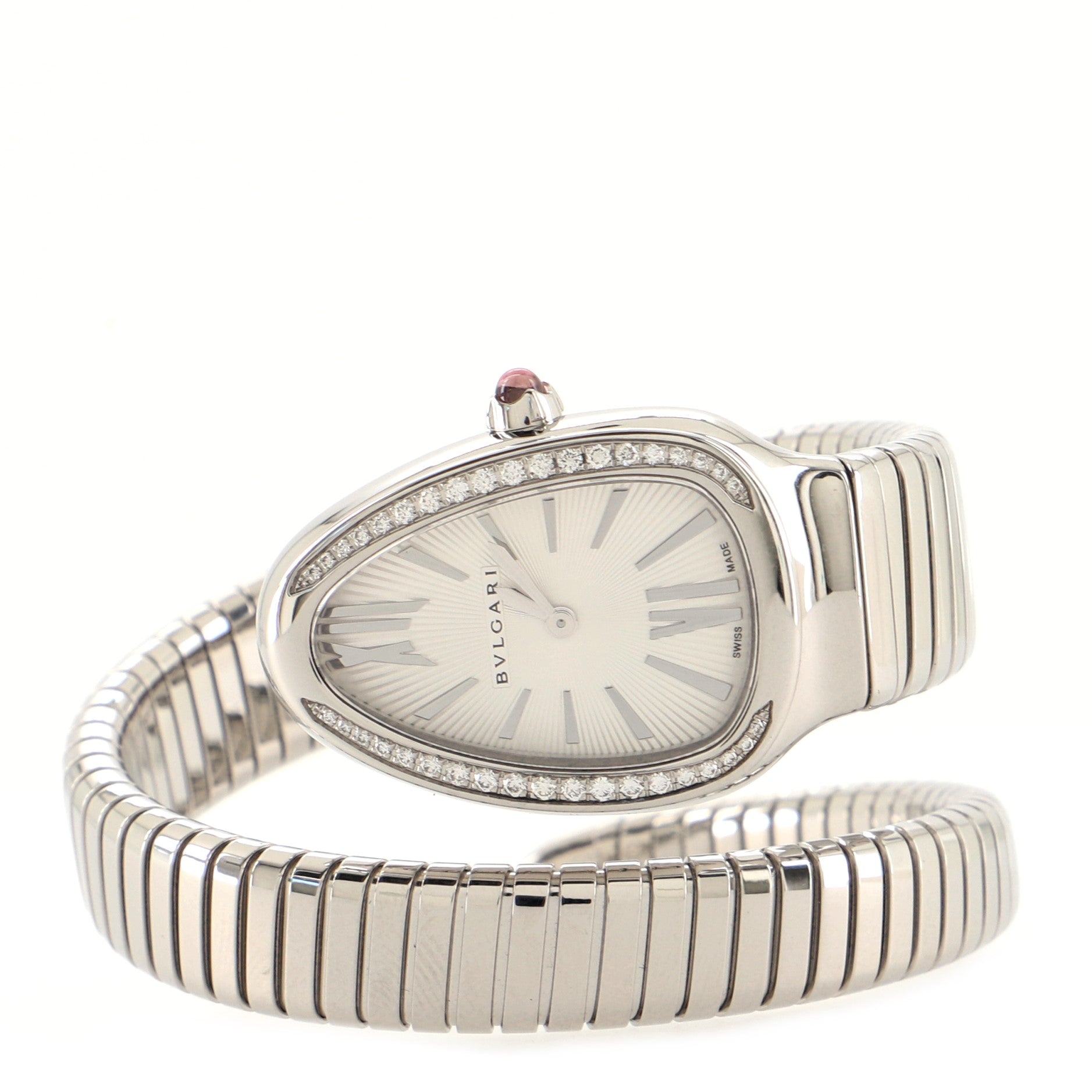 Serpenti Tubogas Single Spiral Quartz Watch Stainless Steel with Diamond Bezel 23