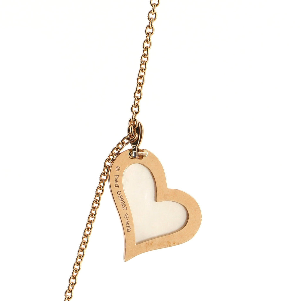 Heart Long Necklace 18K Yellow Gold with Carnelian, Chalcedony and Mother of Pearl
