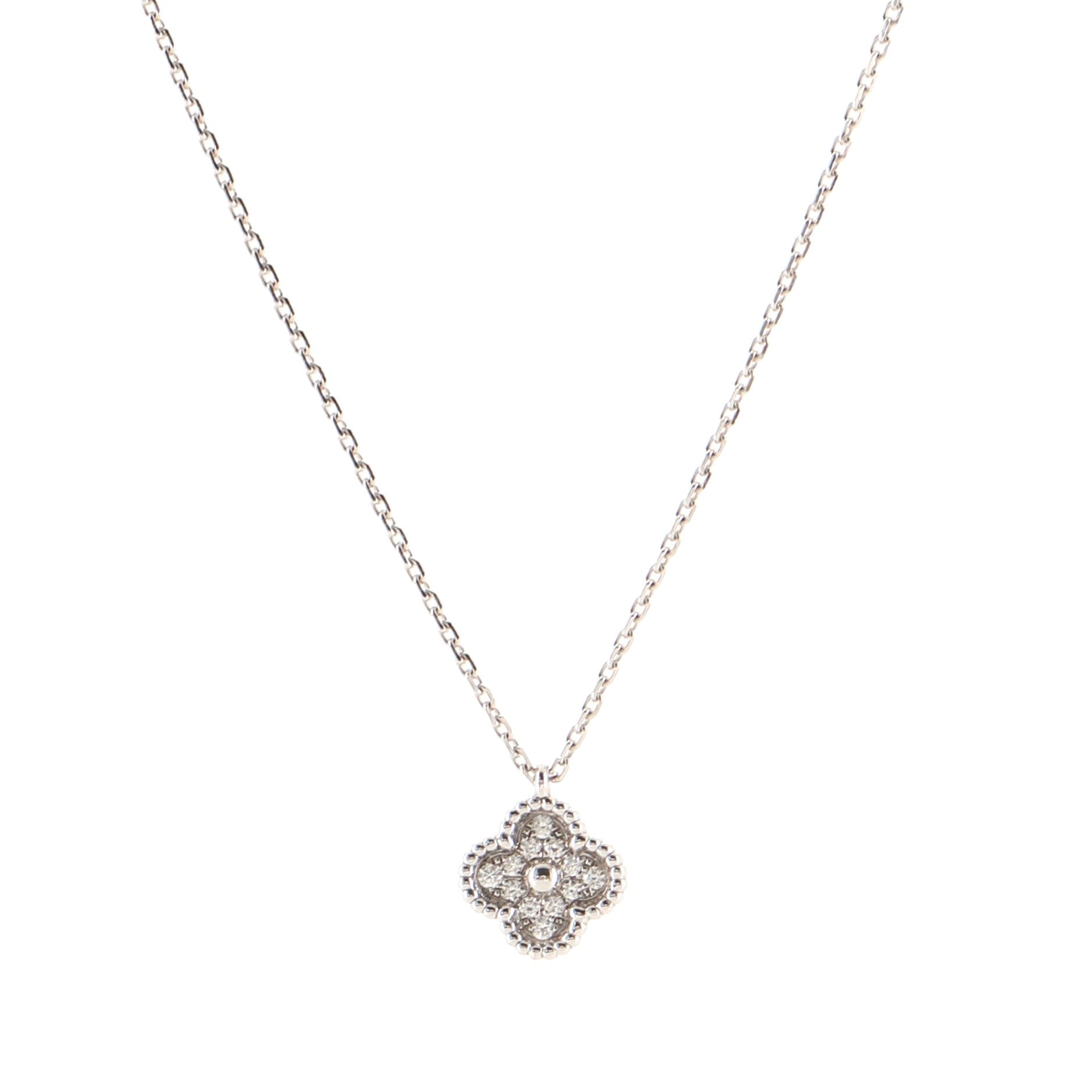Sweet Alhambra Pendant Necklace 18K White Gold with Diamonds