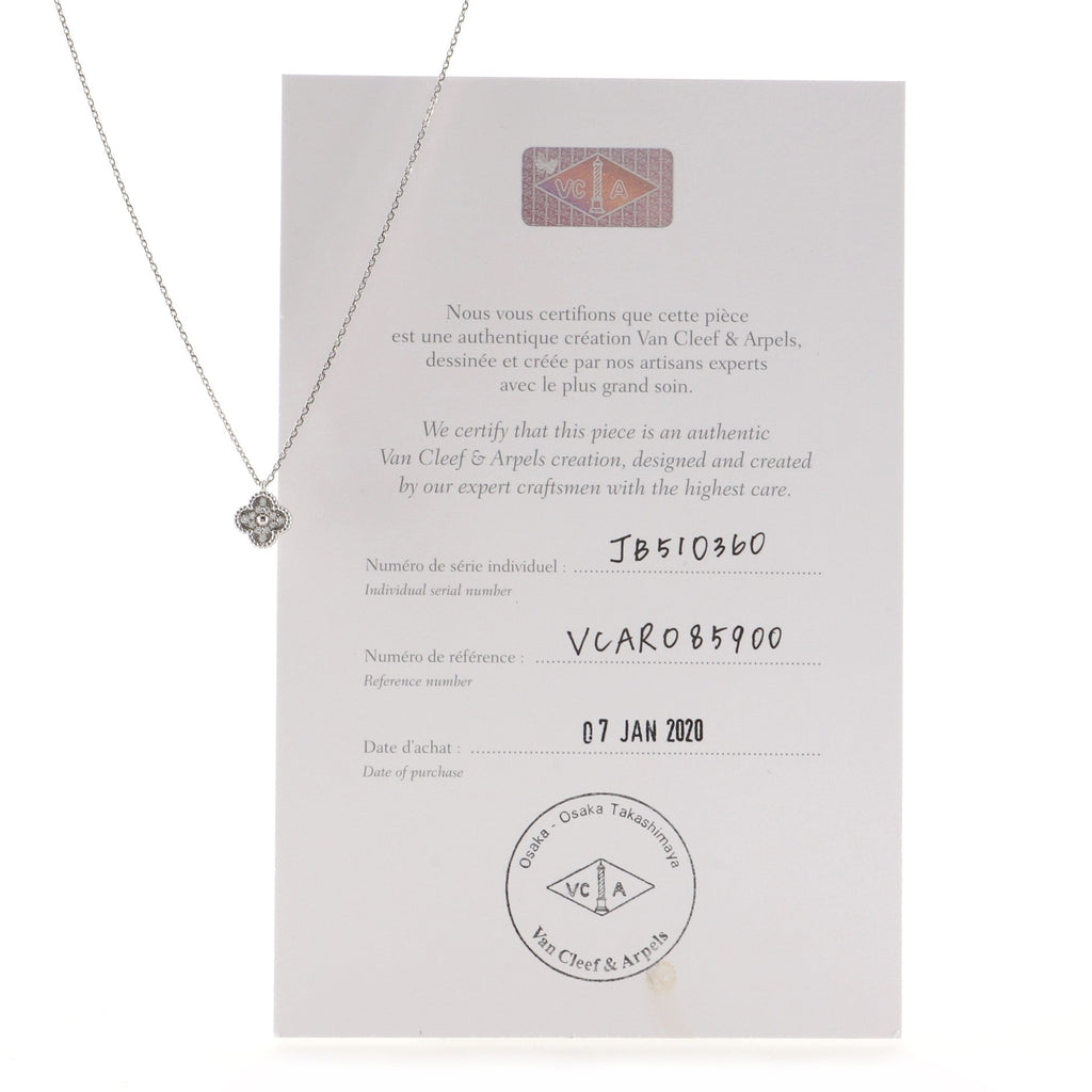 Sweet Alhambra Pendant Necklace 18K White Gold with Diamonds