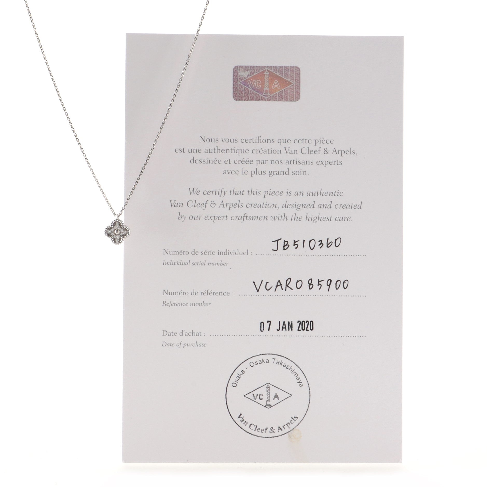 Sweet Alhambra Pendant Necklace 18K White Gold with Diamonds