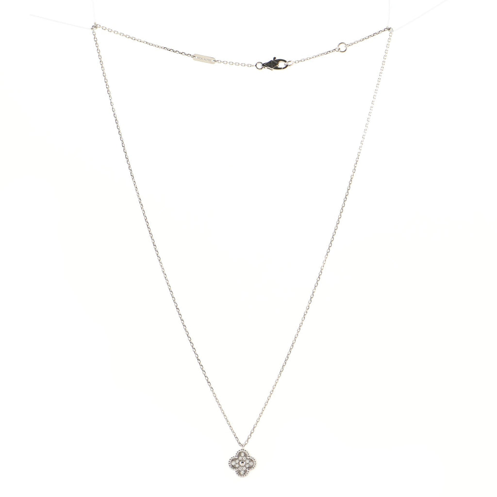 Sweet Alhambra Pendant Necklace 18K White Gold with Diamonds