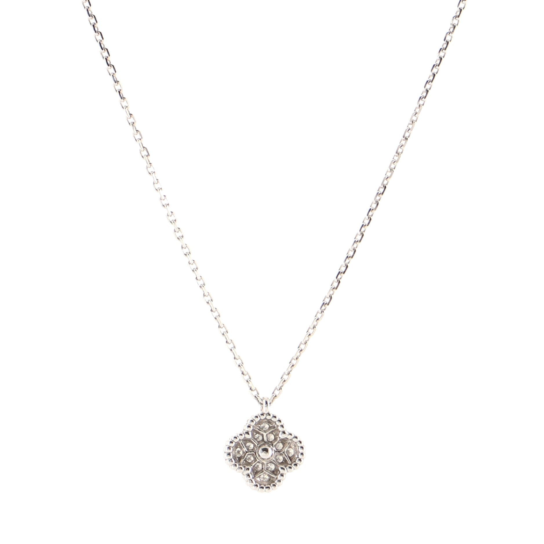 Sweet Alhambra Pendant Necklace 18K White Gold with Diamonds