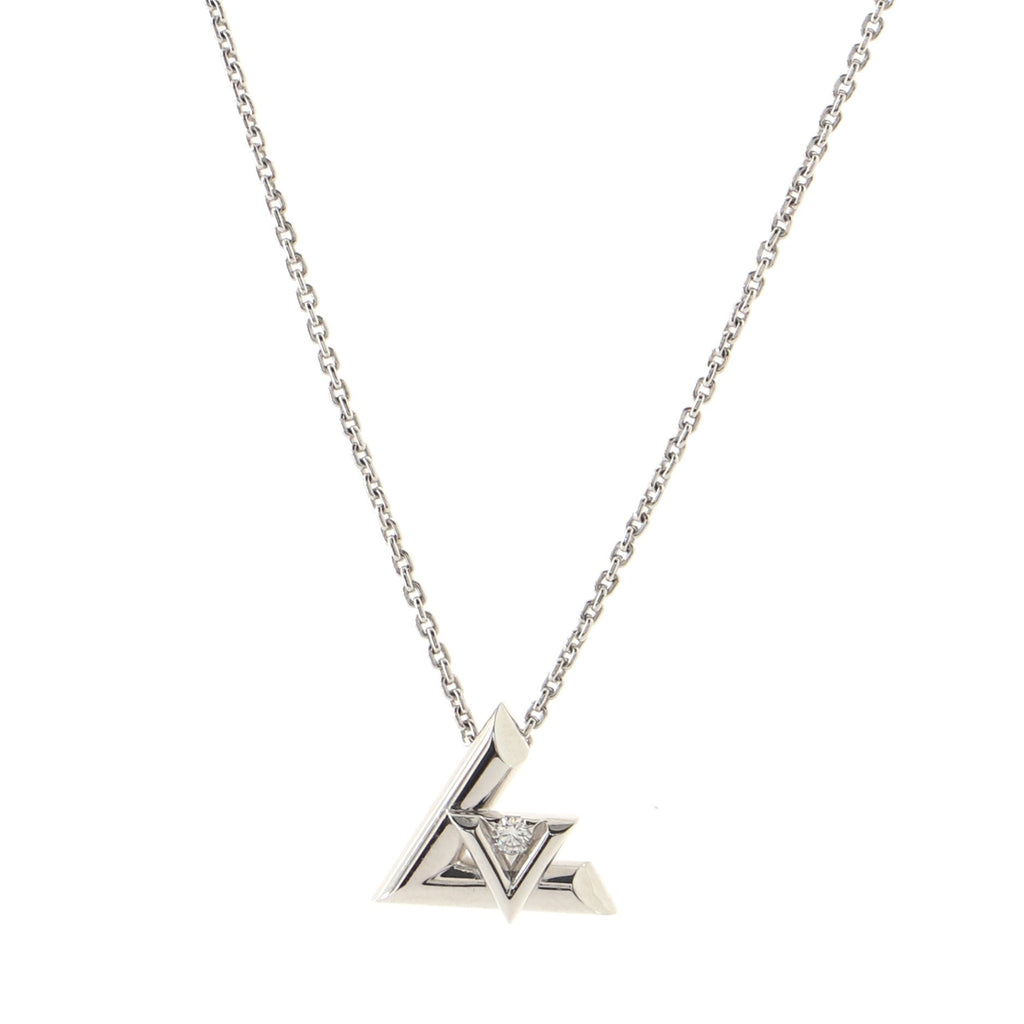 LV Volt Pendant Necklace 18K White Gold with Diamond Small