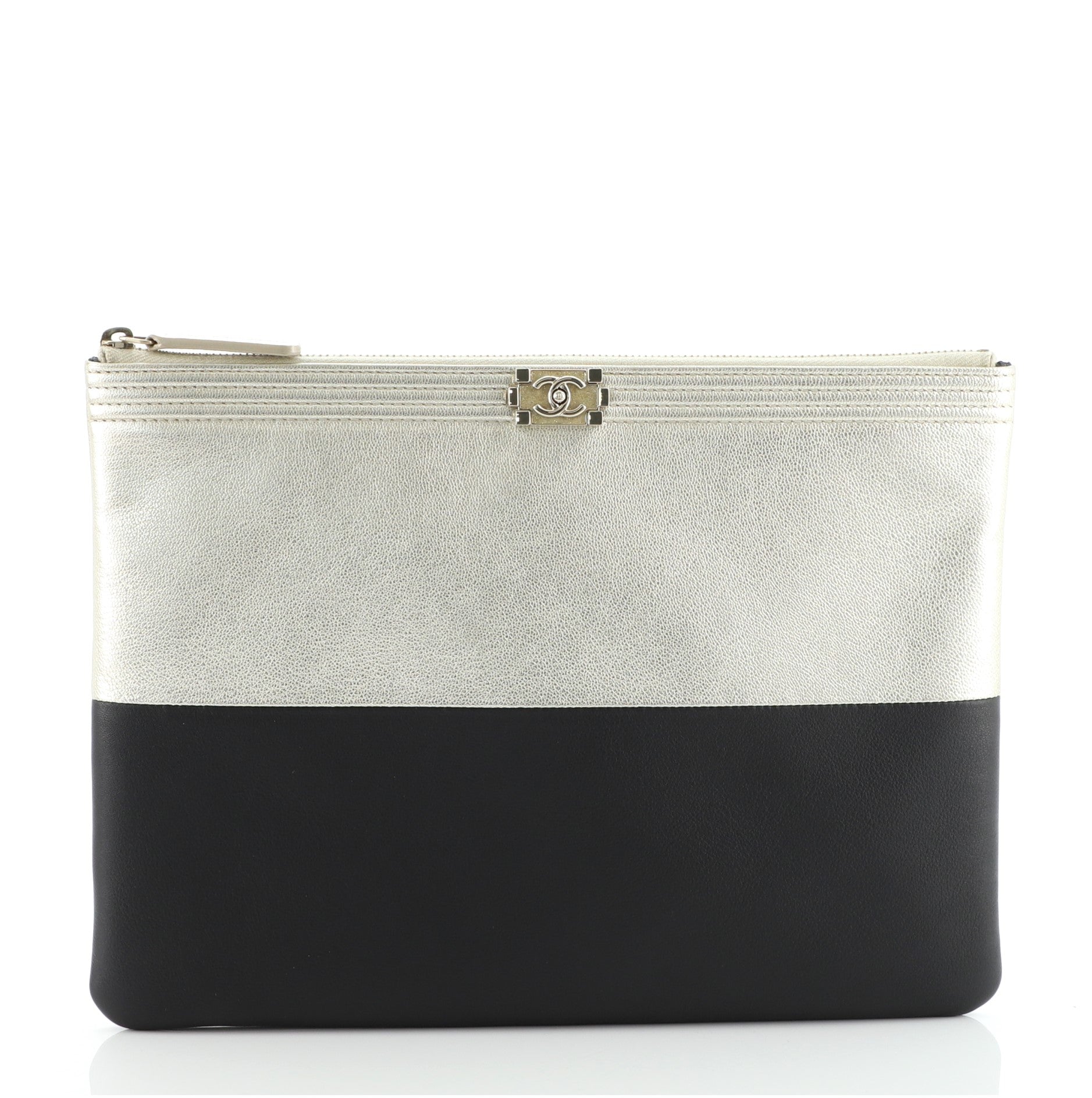 Bicolor Boy O Case Clutch Metallic Goatskin and Calfskin Medium
