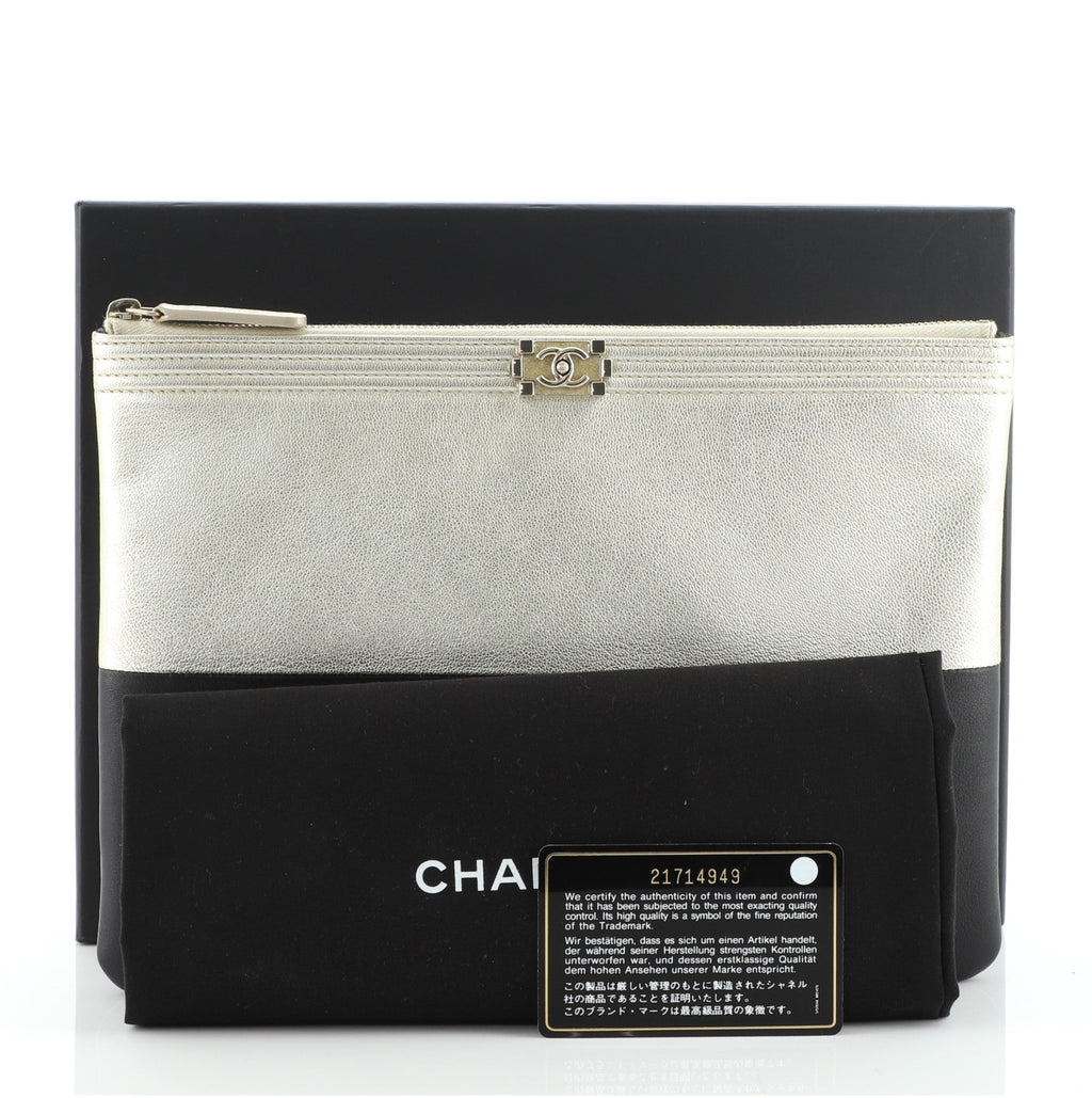 Bicolor Boy O Case Clutch Metallic Goatskin and Calfskin Medium
