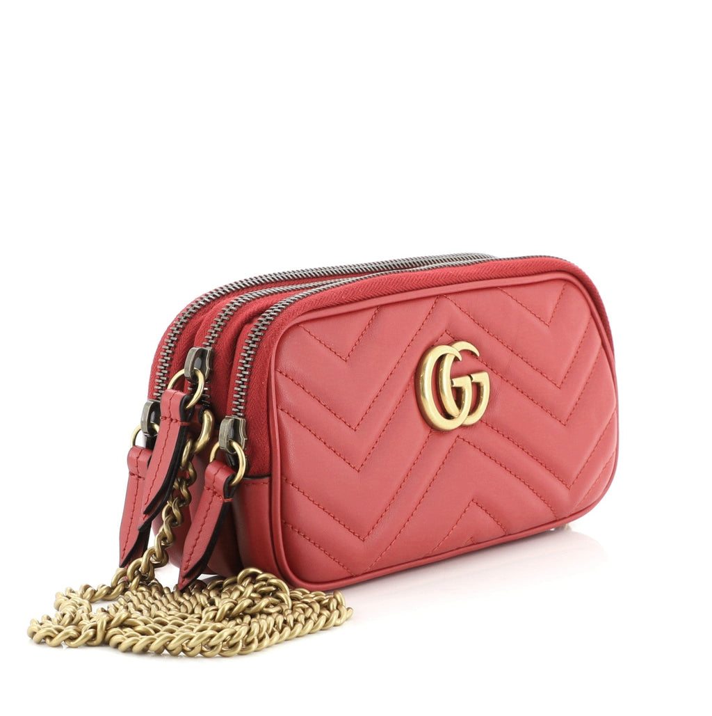 GG Marmont Triple Zip Chain Bag Matelasse Leather Mini