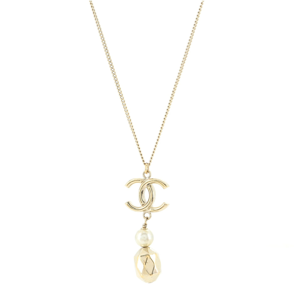 CC Drop Pendant Necklace Metal with Faux Pearl