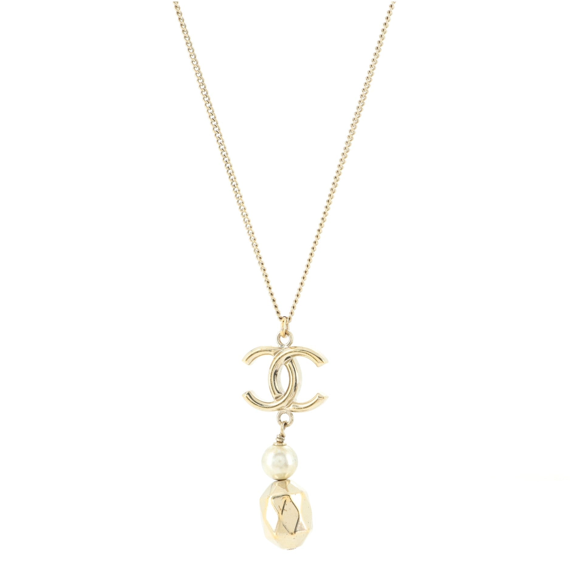 CC Drop Pendant Necklace Metal with Faux Pearl