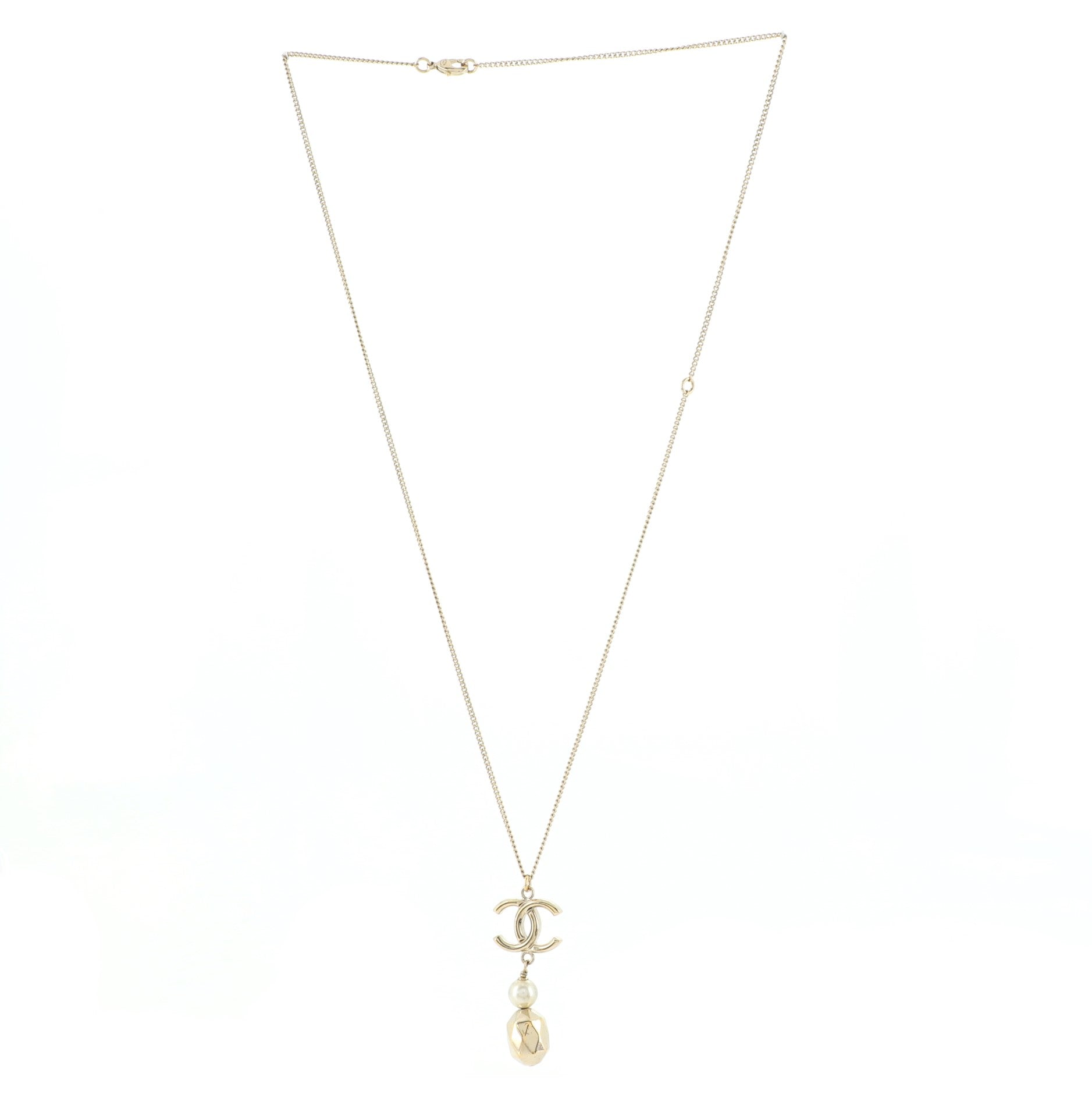 CC Drop Pendant Necklace Metal with Faux Pearl