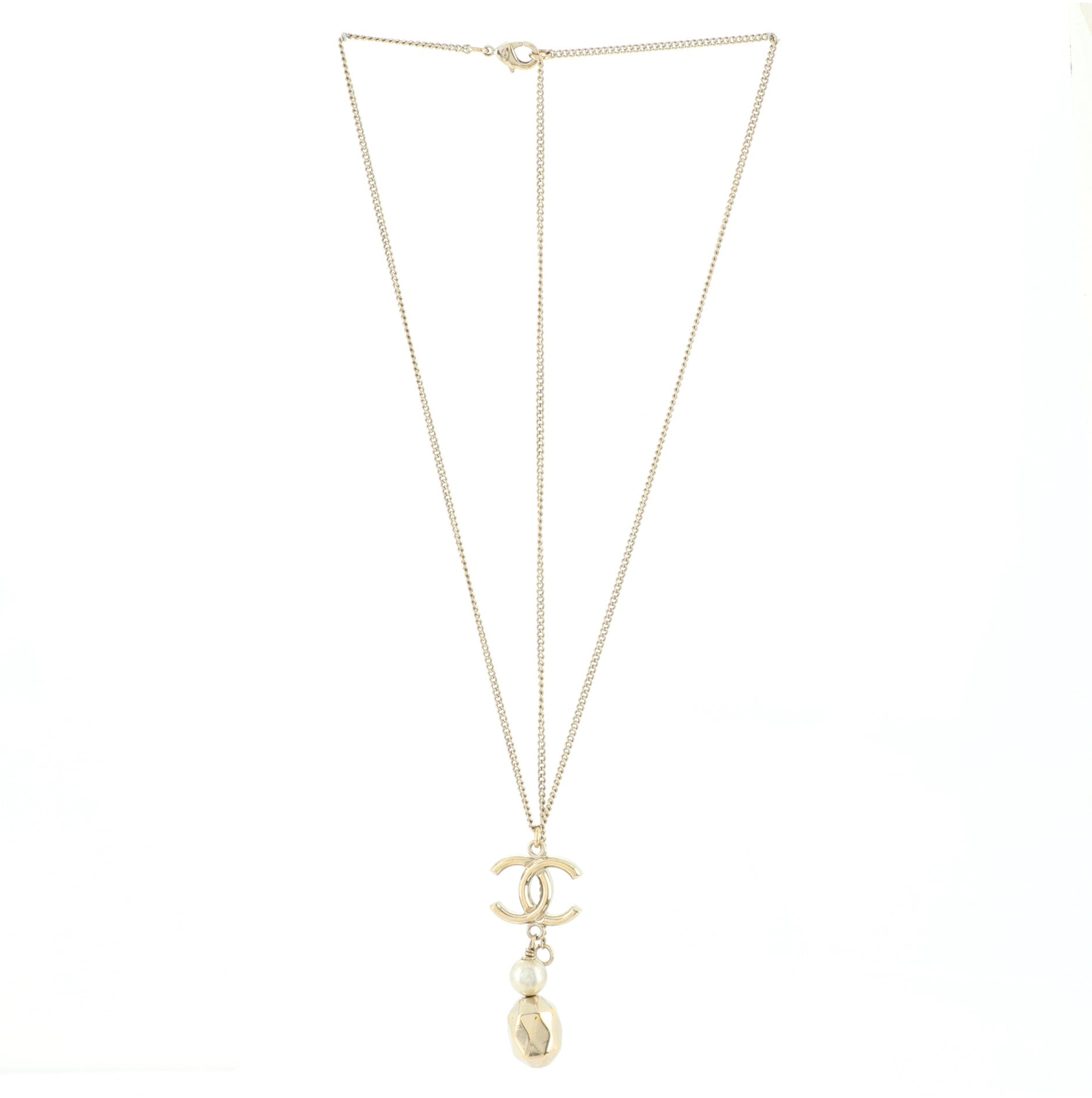CC Drop Pendant Necklace Metal with Faux Pearl