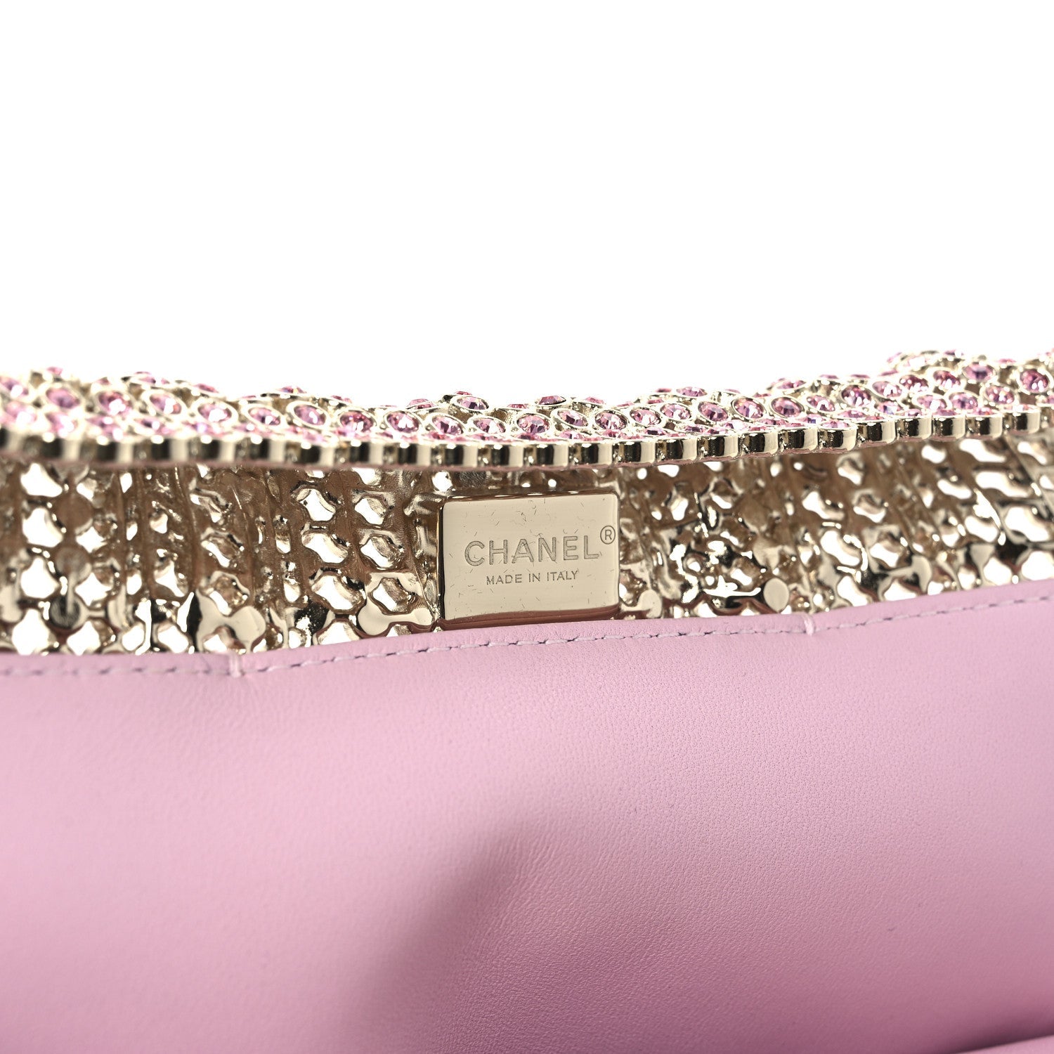 Crystal Embellished Metallic Lambskin Mini Chanel 22 Pink