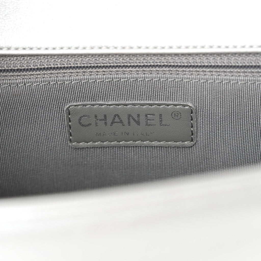 Metallic Calfskin Quilted New Medium Boy Flap Silver