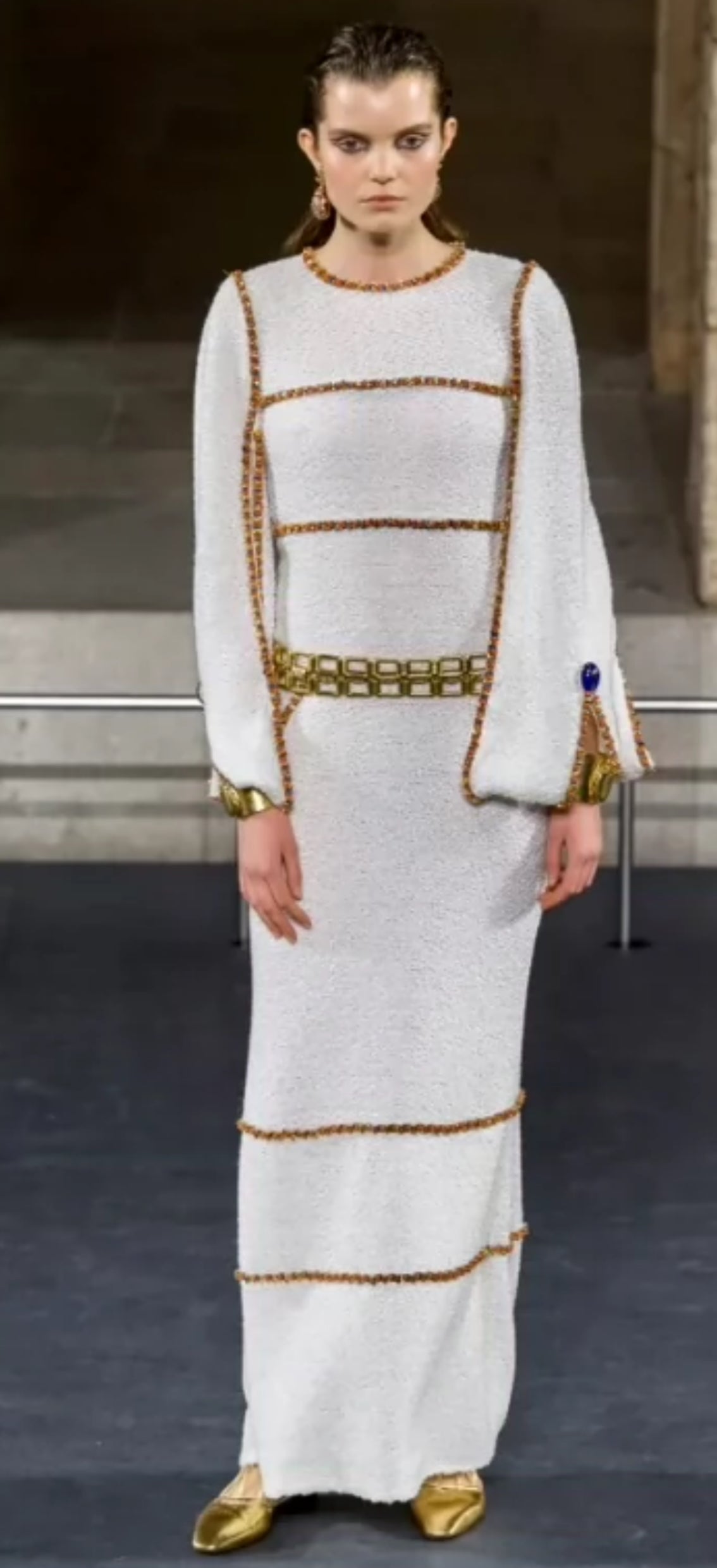 Chanel 19A White & Gold Embroidered Dress
