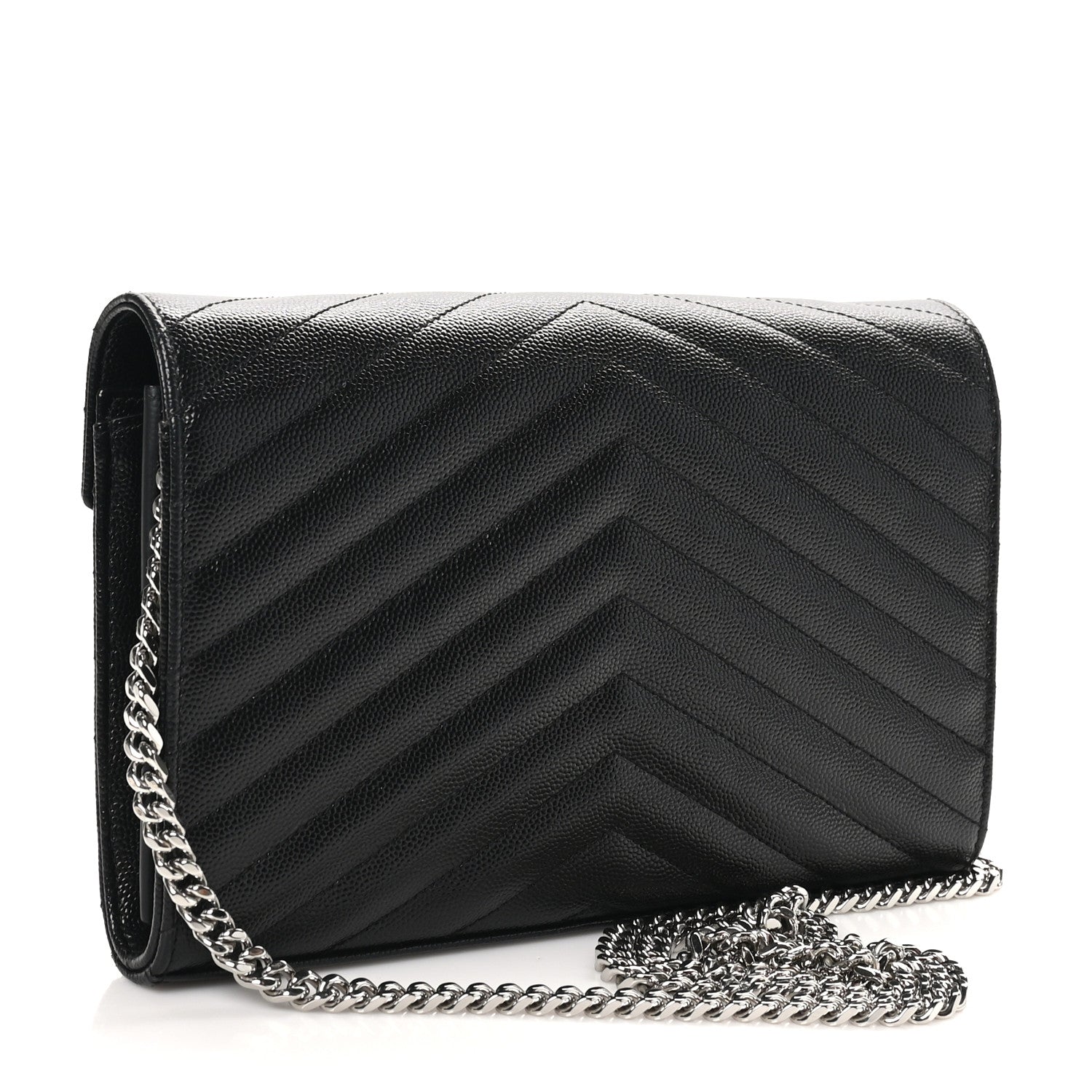 Grain De Poudre Matelasse Chevron Monogram Chain Wallet Black