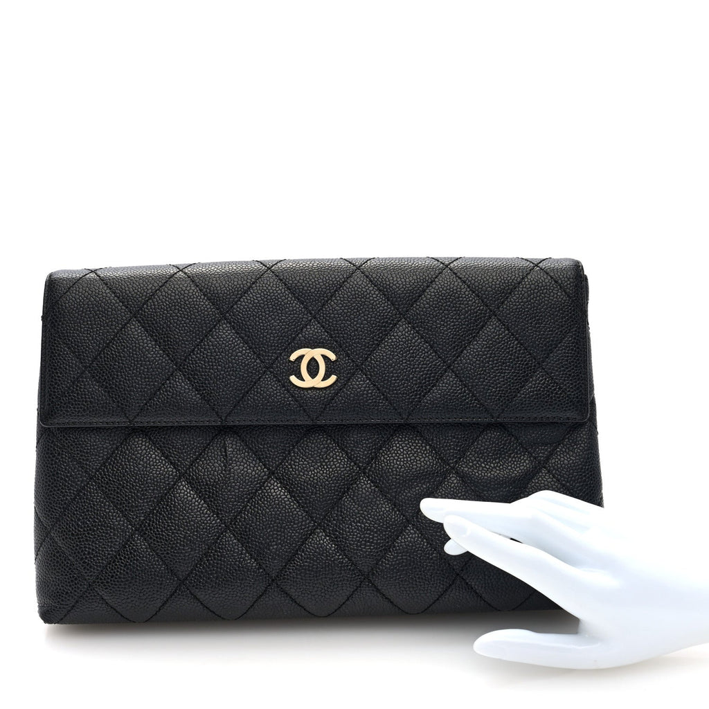 Caviar Quilted CC Beauty Clutch Black