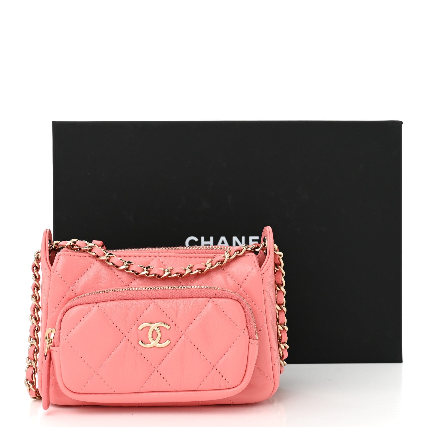 Shiny Crumpled Lambskin Quilted Mini Clutch With Chain  Pink
