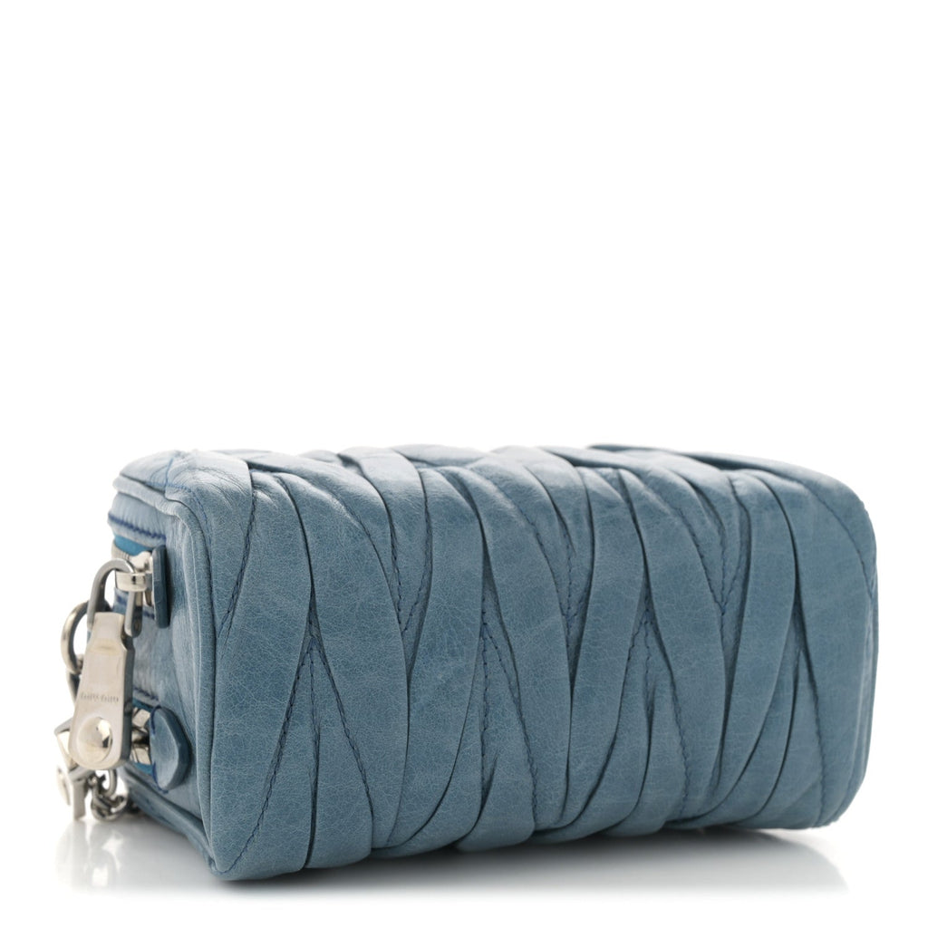 Vitello Lux Matelasse Double Zip Chain Crossbody Bag Oceano