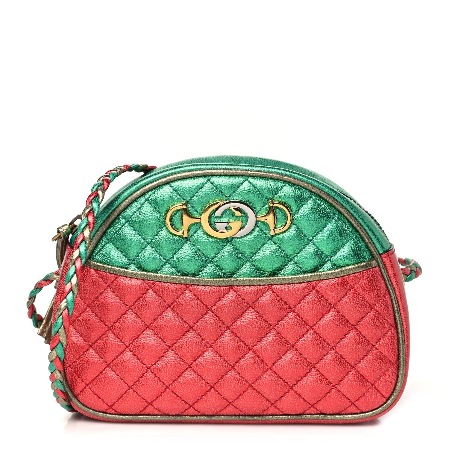 Laminated Nappa Trapuntata Mini Zumi Dome Shoulder Bag Rosso Jasmine Green Rame