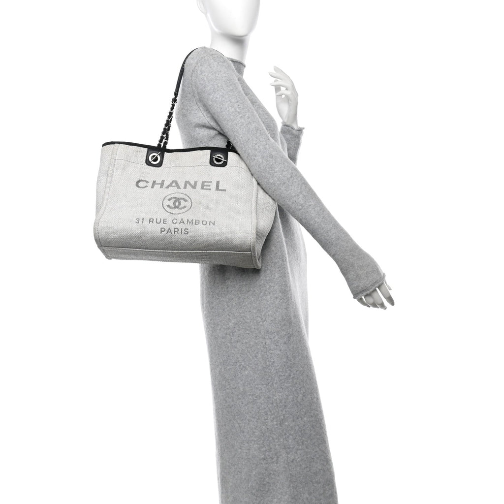Woven Straw Raffia Small Deauville Tote Grey