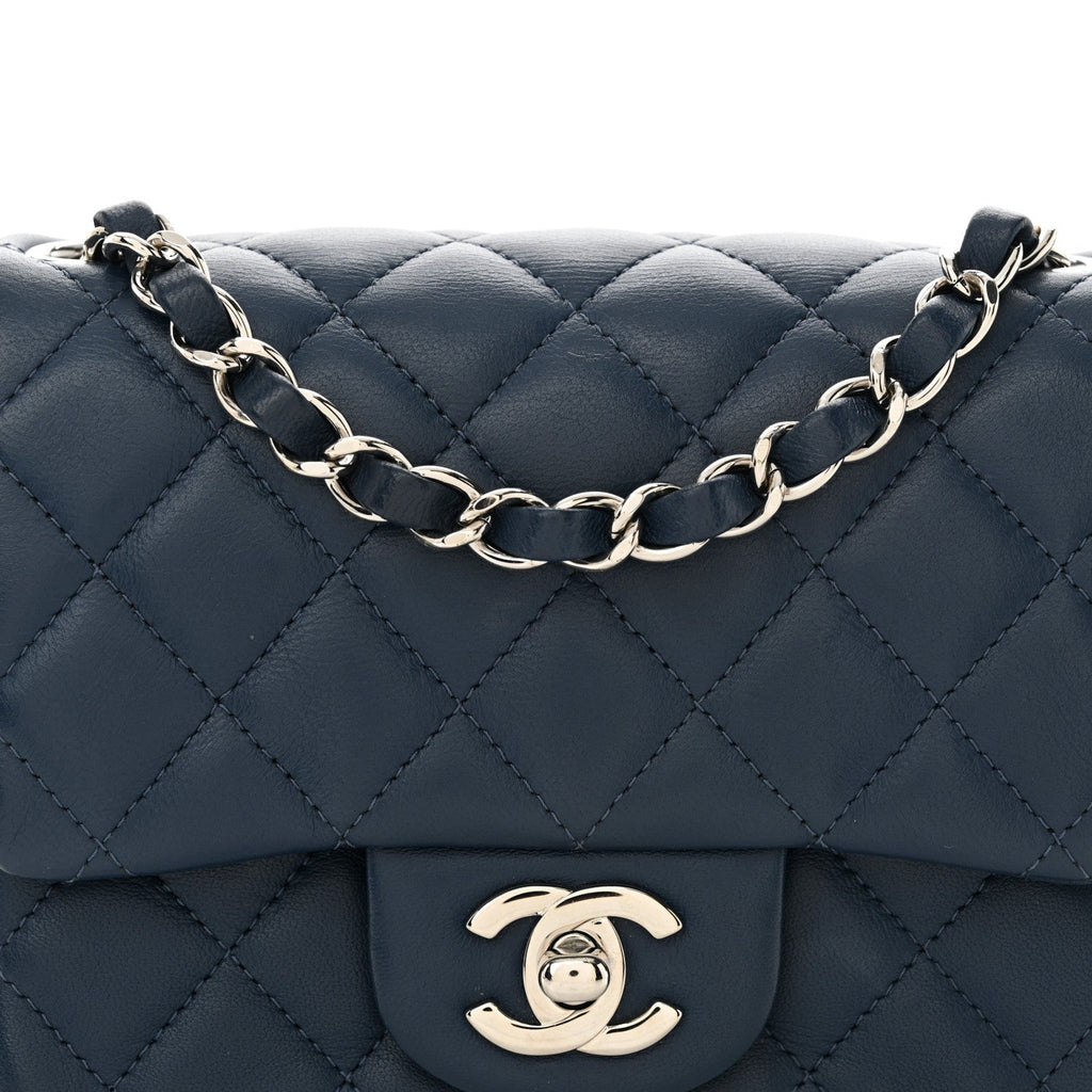 Lambskin Quilted Mini Square Flap Navy