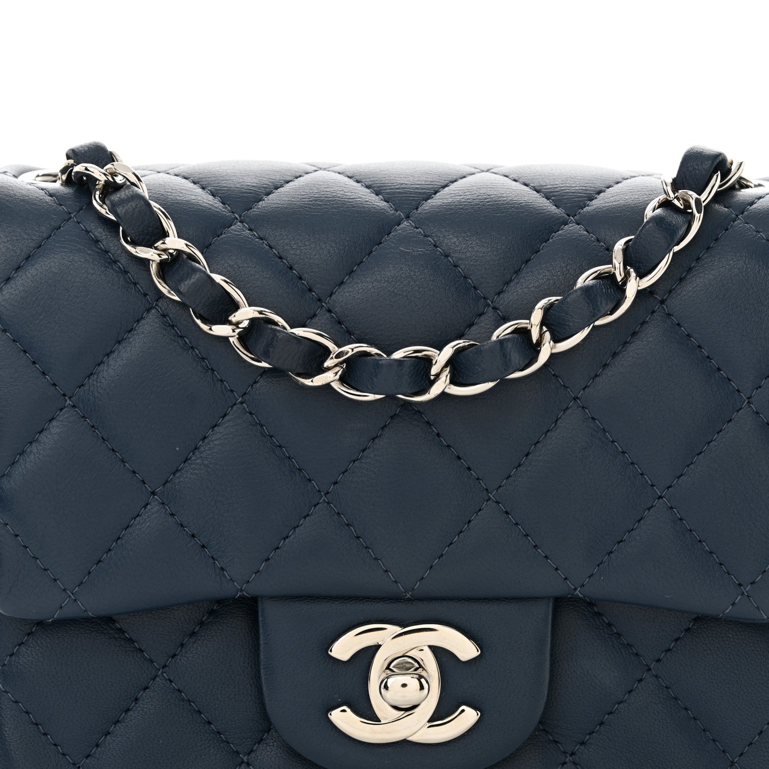 Lambskin Quilted Mini Square Flap Navy