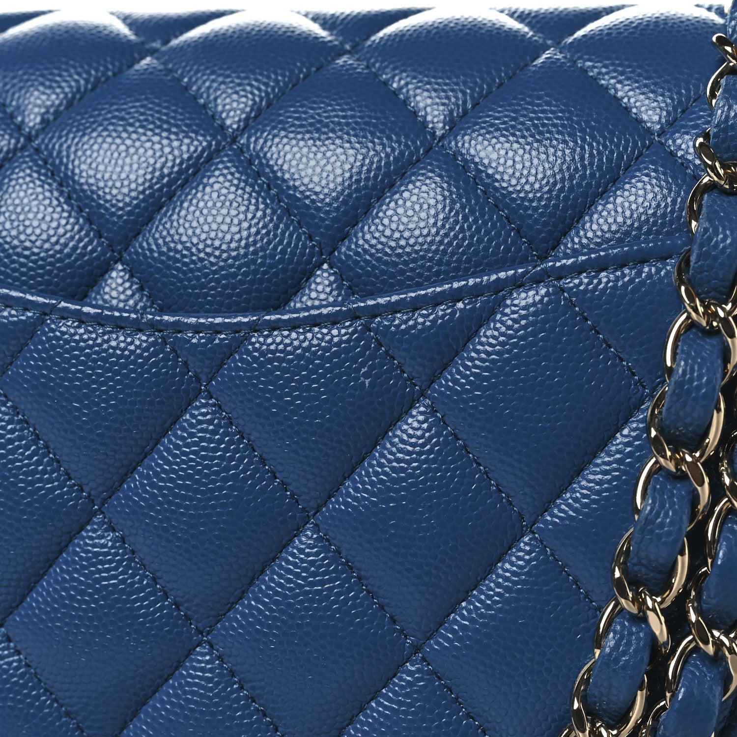 Caviar Quilted Medium Double Flap Blue