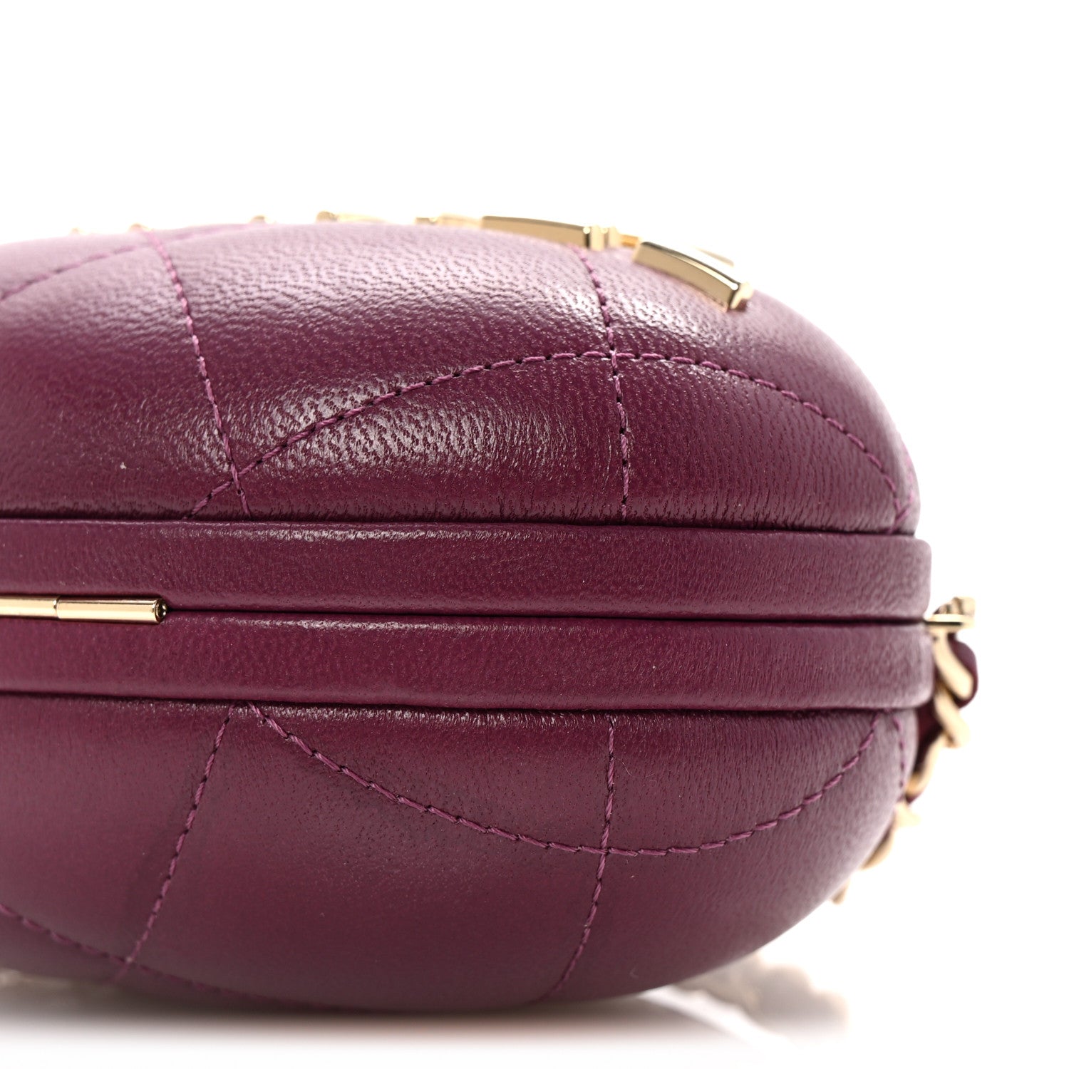 Lambskin Quilted Oval Minaudiere Chain Clutch Purple