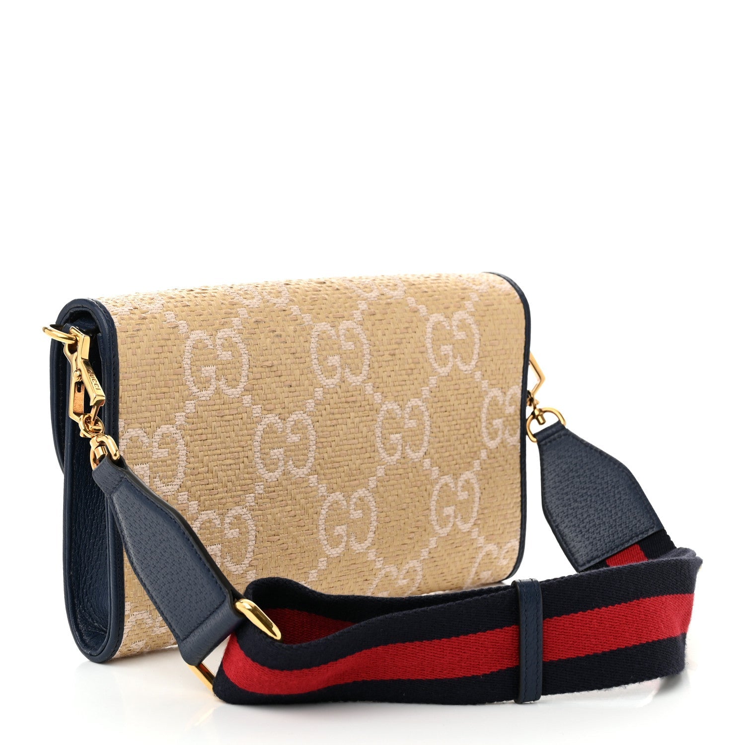 Raffia Textured Dollar Calfskin GG Monogram Web Small Horsebit 1955 Crossbody Bag