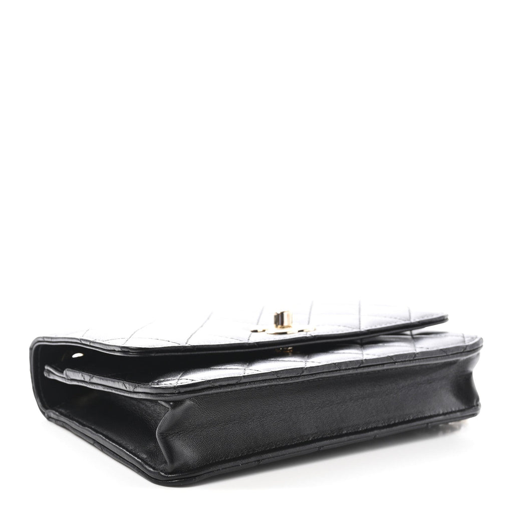 Lambskin Quilted Trendy CC Wallet On Chain WOC Black