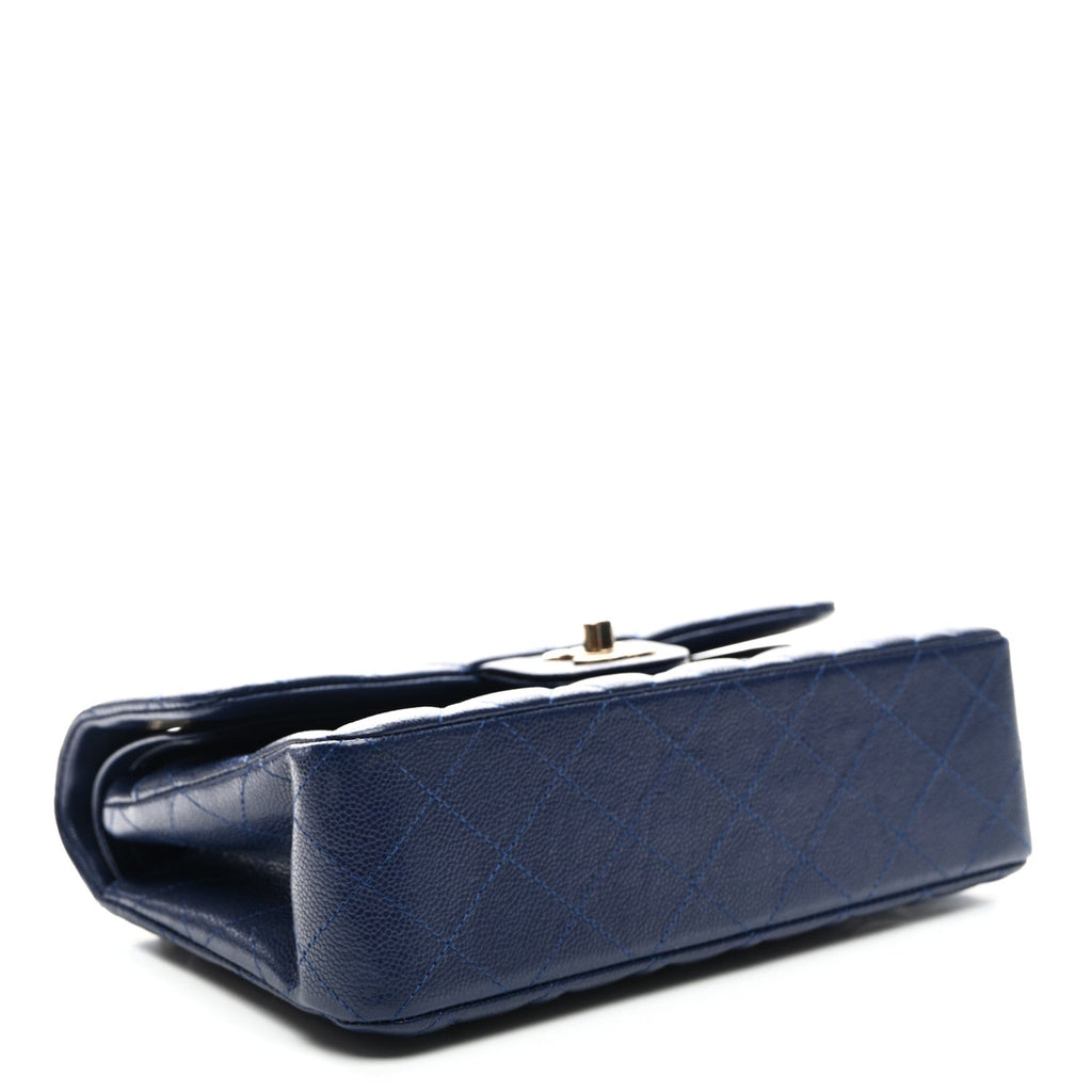Caviar Quilted Small Double Flap Navy