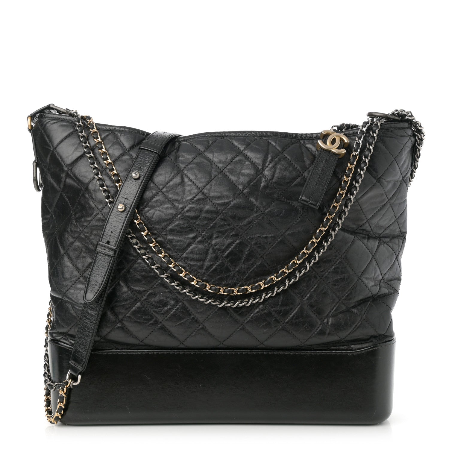 Aged Calfskin Quilted Maxi Gabrielle Hobo Black