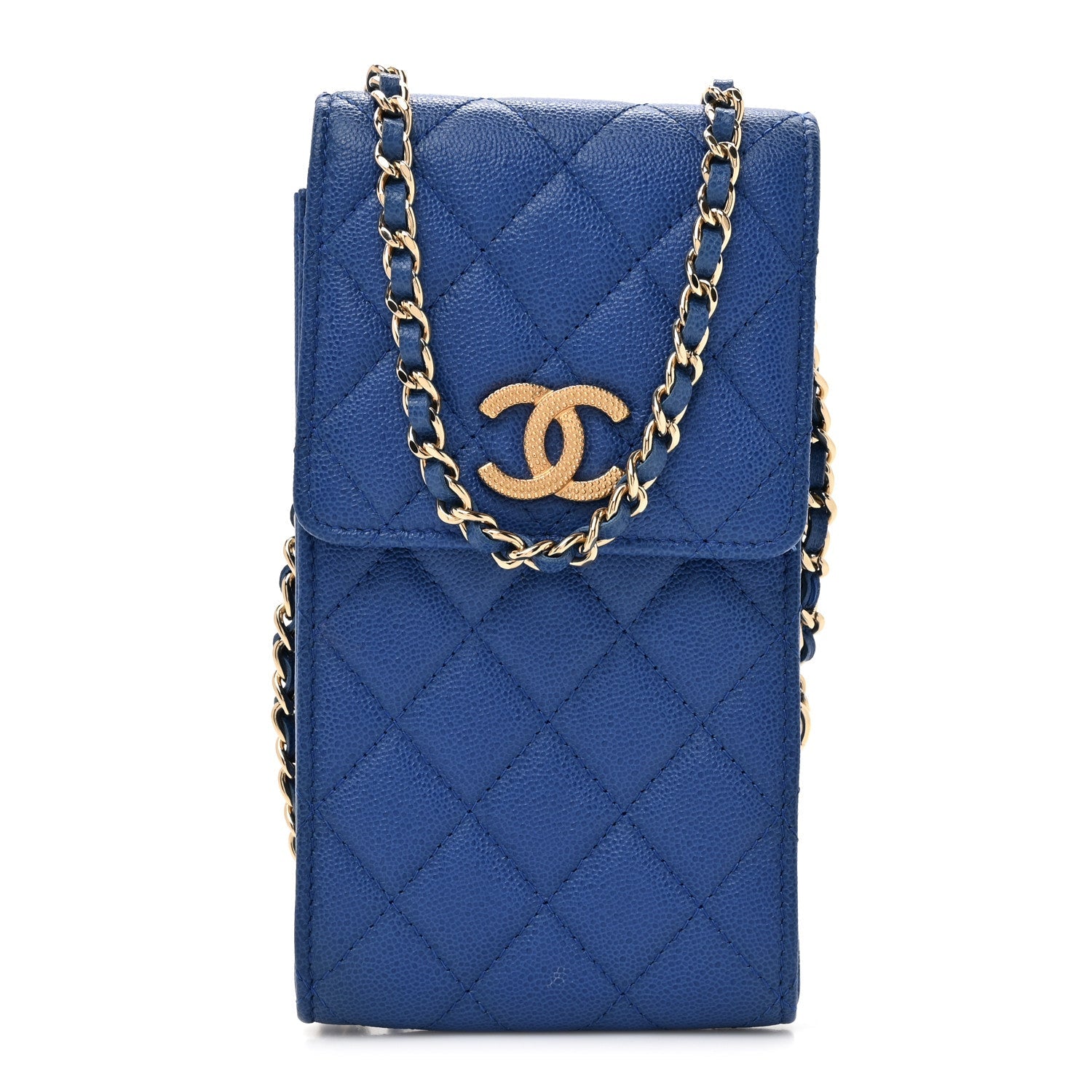 Caviar Quilted CC Airpods Pro and Phone Case With Chain Blue