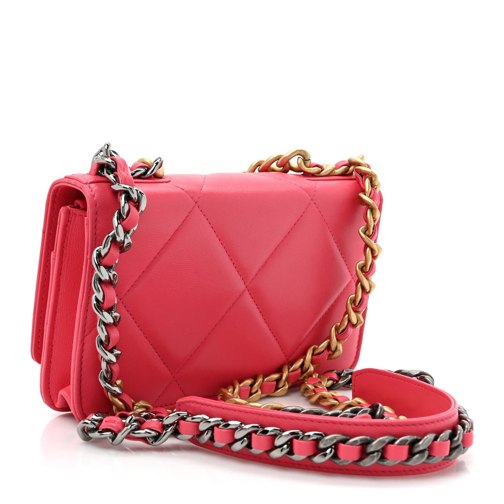 Lambskin Quilted Chanel 19 Wallet On Chain WOC Dark Pink