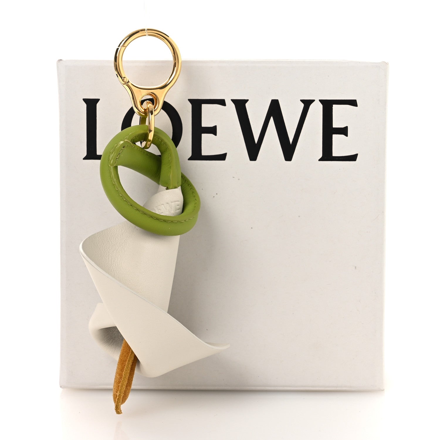 Calfskin Callalily Bag Charm Green White