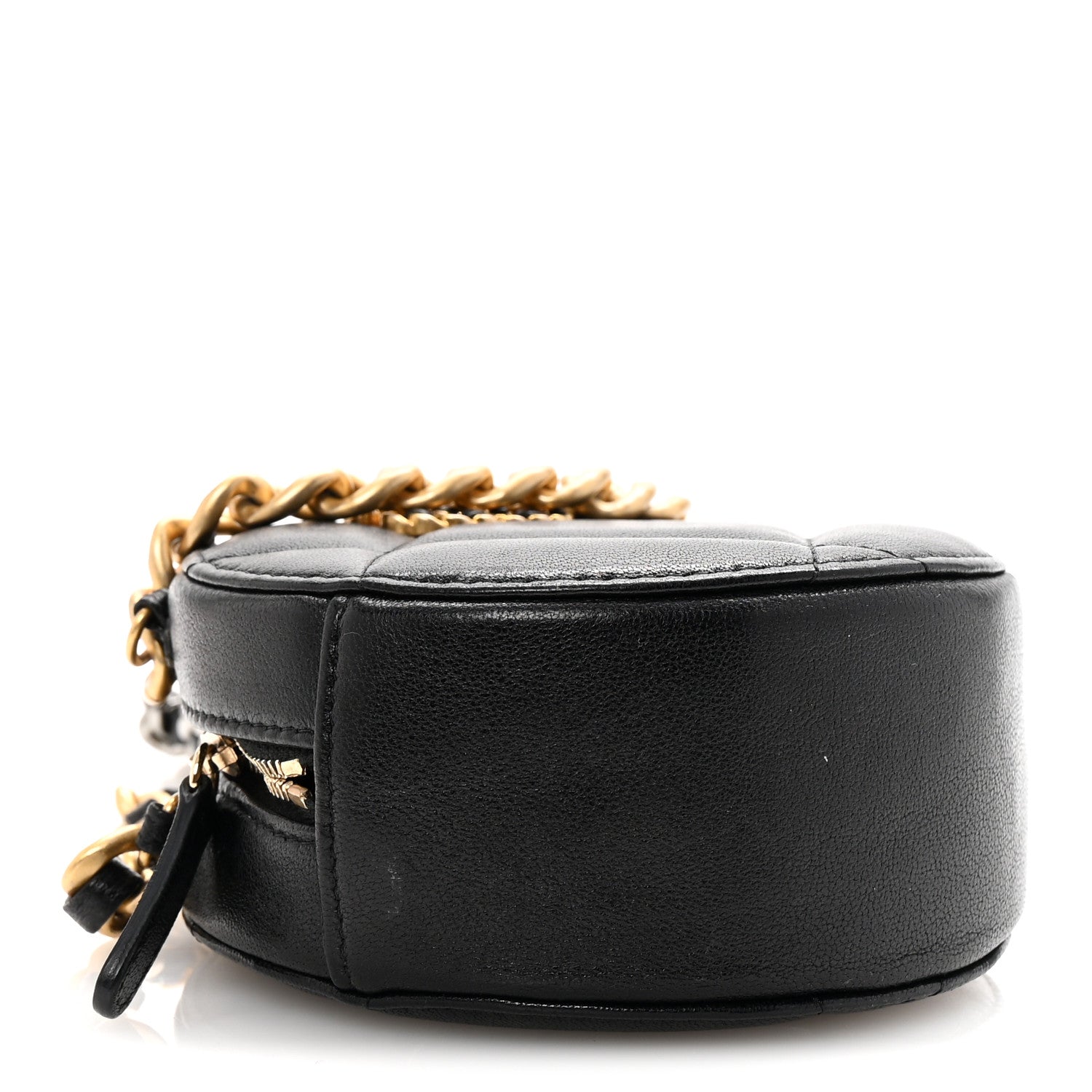 Shiny Goatskin Quilted Chanel 19 Round Clutch With Chain Black