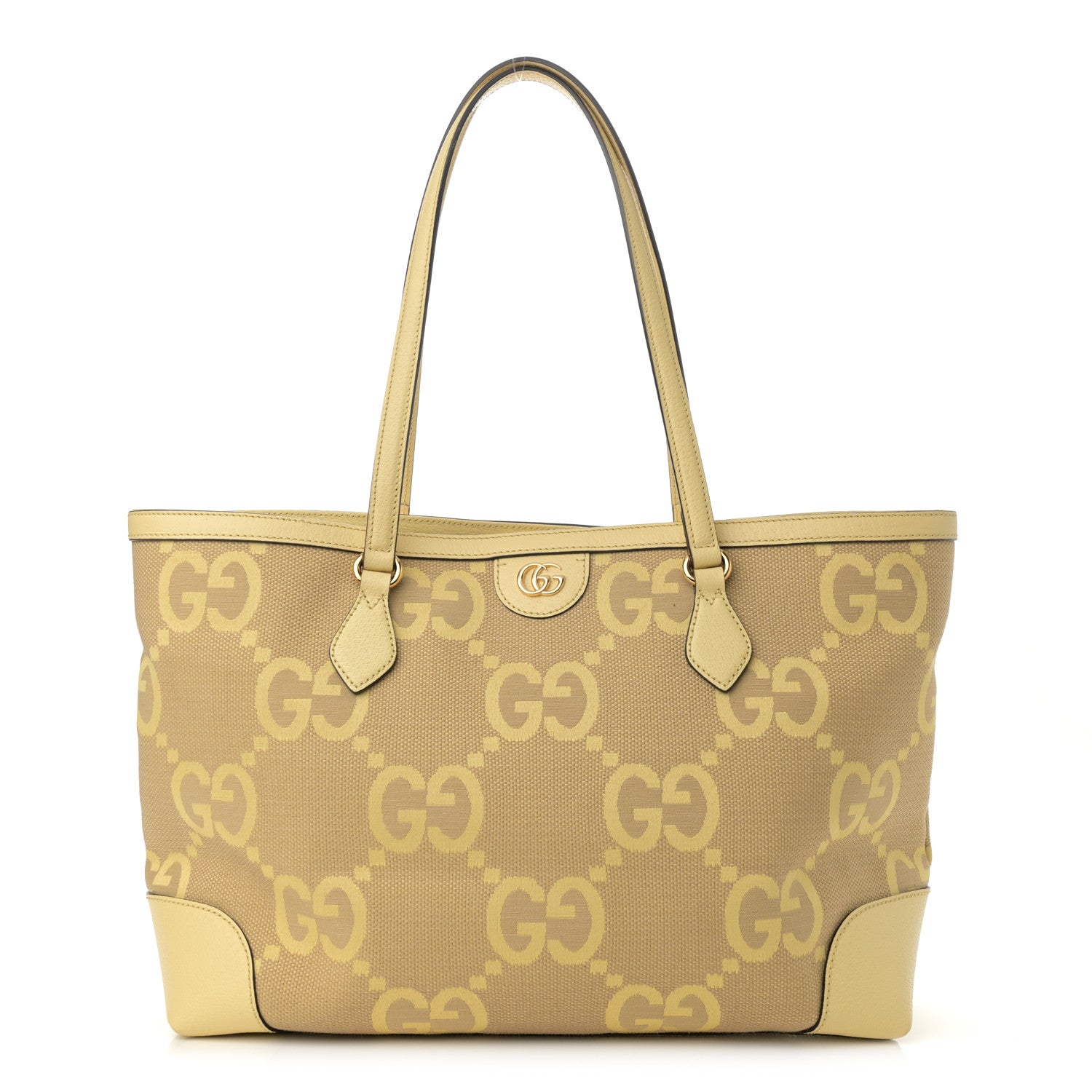 Monogram Jumbo GG Textured Dollar Calfskin Medium Ophidia Shopping Tote Beige Yellow