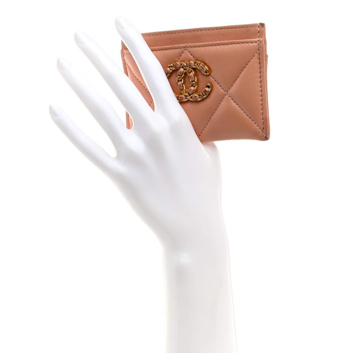 Lambskin Quilted Chanel 19  Holder Brown
