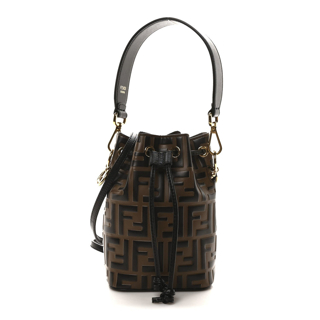 Vitello Liberty F is Fendi Bi-Color FF 1974 Embossed Mini Mon Tresor Bucket Bag Maya Black