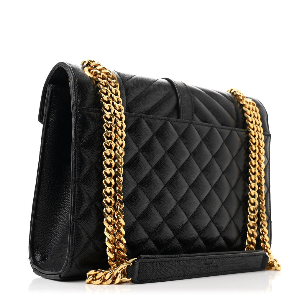 Grain De Poudre Textured Mixed Matelasse Triquilt Medium Monogram Satchel Black