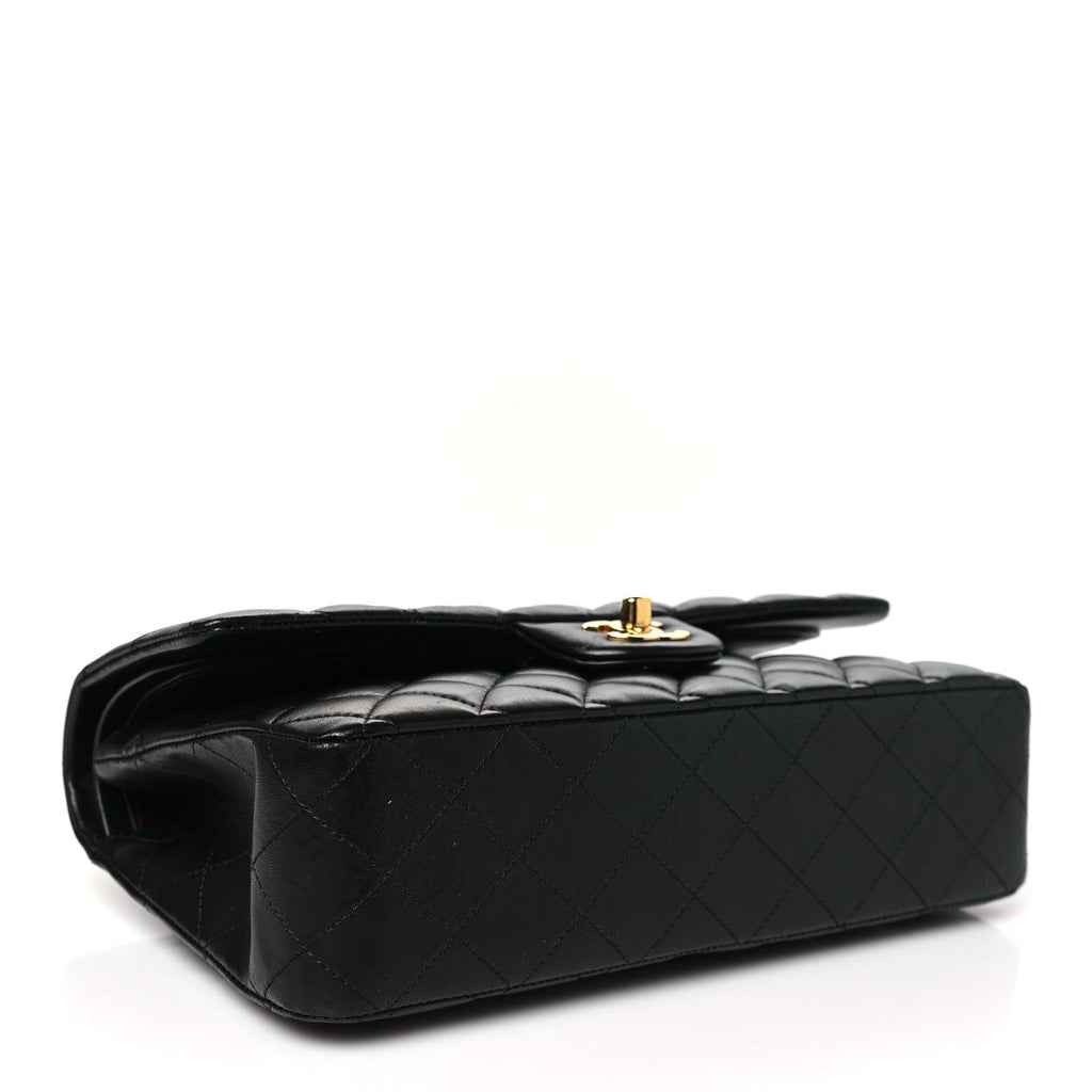 Lambskin Quilted Medium Double Flap Black