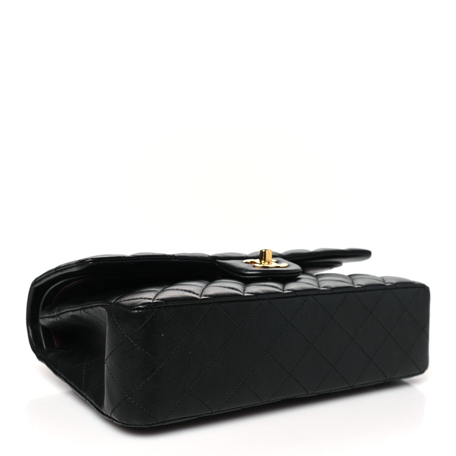 Lambskin Quilted Medium Double Flap Black