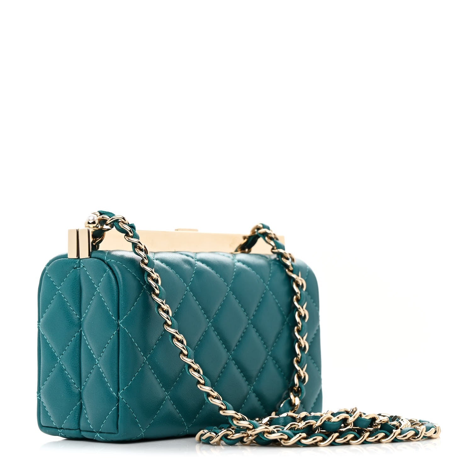 Lambskin Quilted Pearl CC Vanity Case Blue