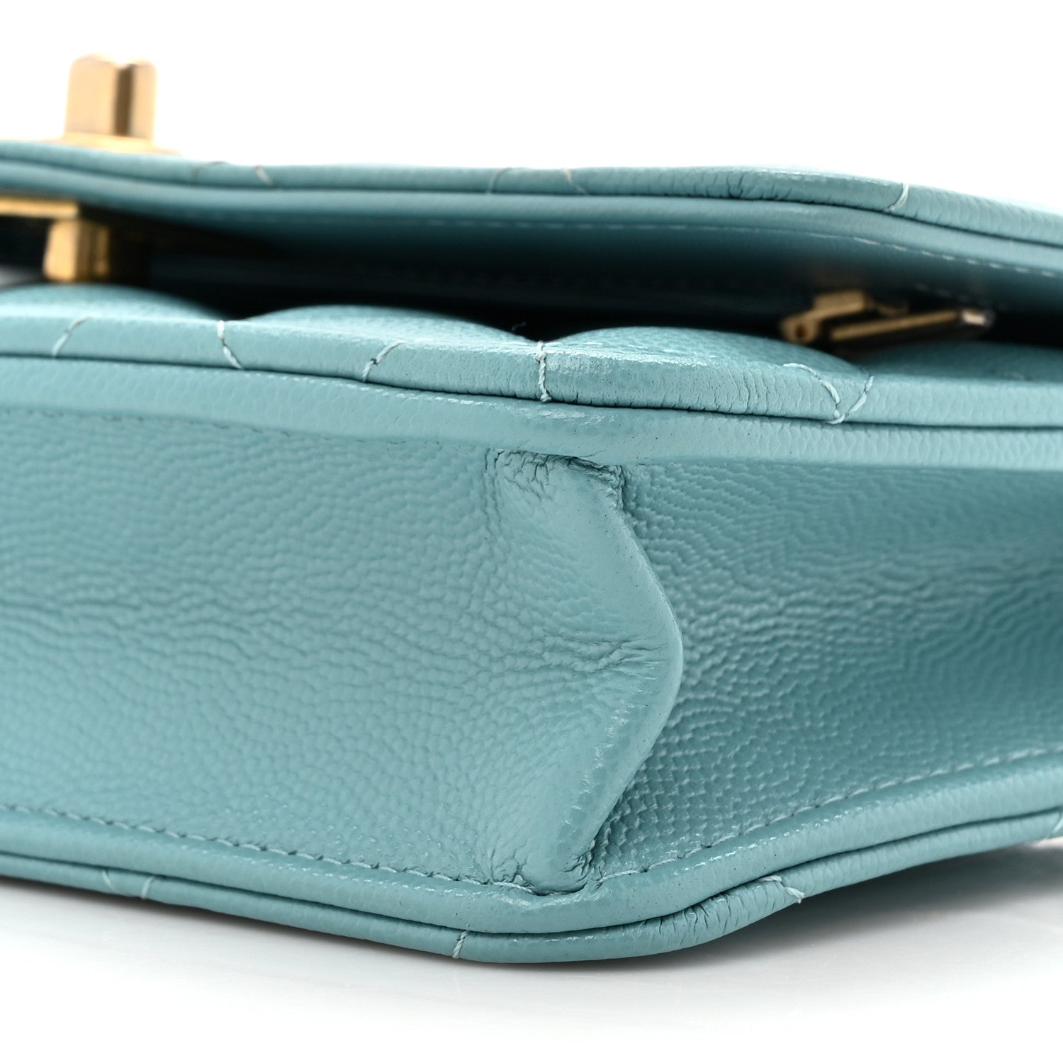 Caviar Quilted Glitter CC Roller Skate Wallet on Chain WOC Light Blue