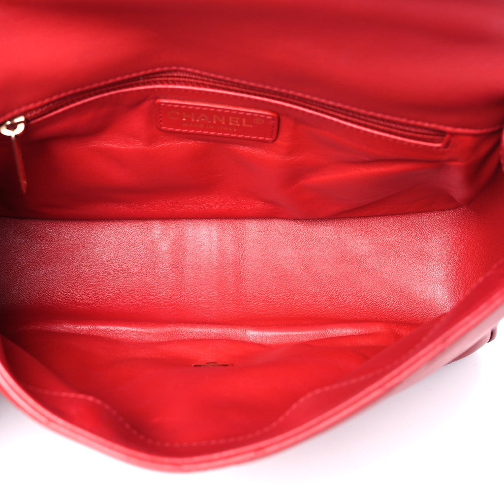 Lambskin Quilted Small Easy Carry Flap Red
