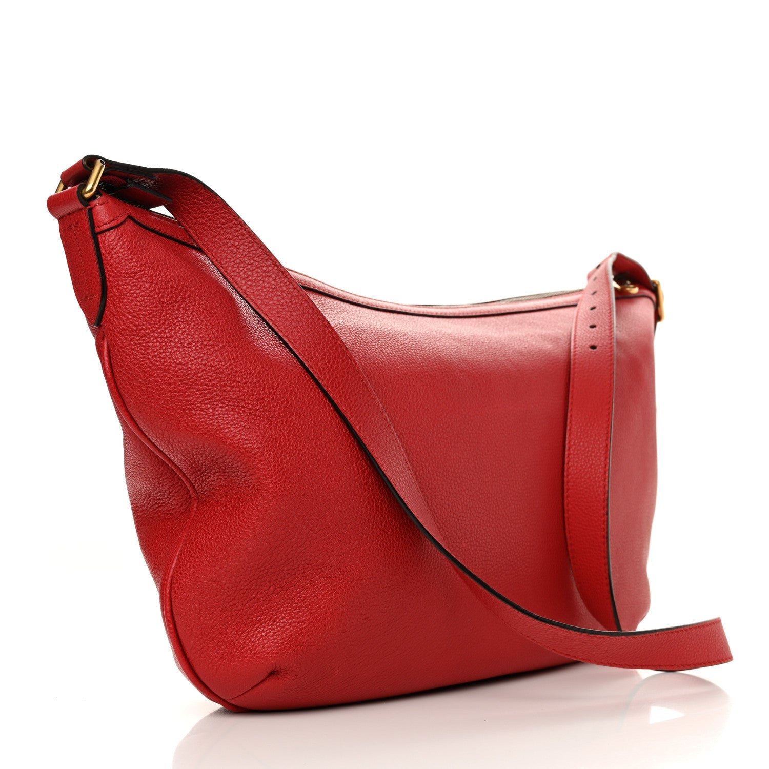 Grained Calfskin Logo Half Moon Hobo Red