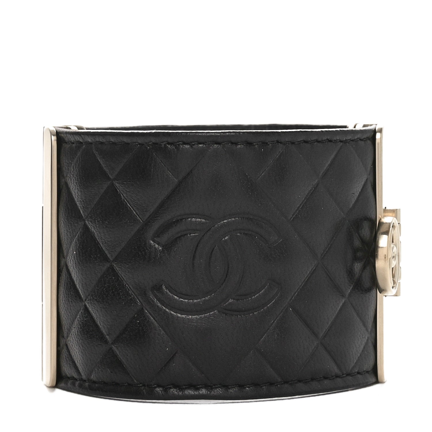 Calfskin Quilted CC Wide Cuff M Black