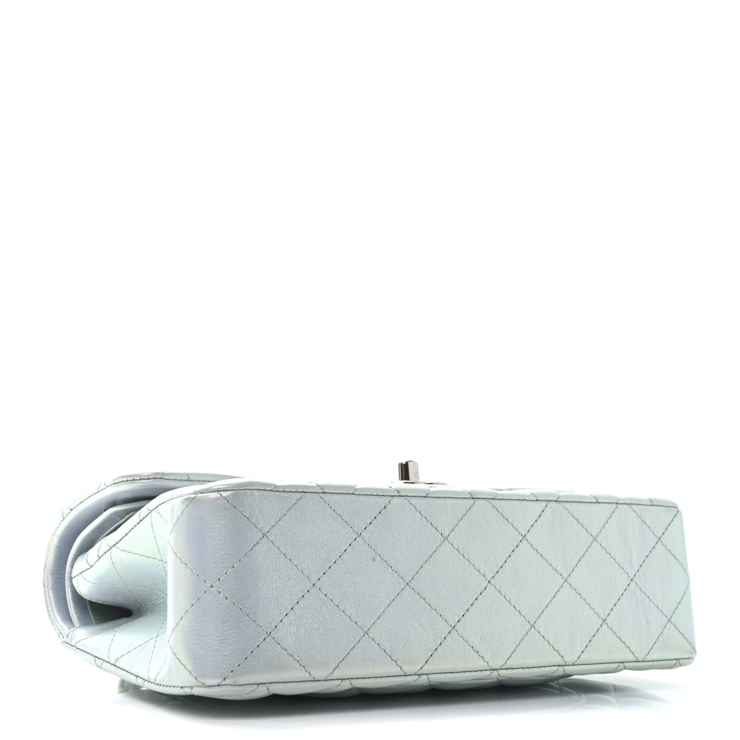 Iridescent Calfskin Quilted Small Double Flap Green