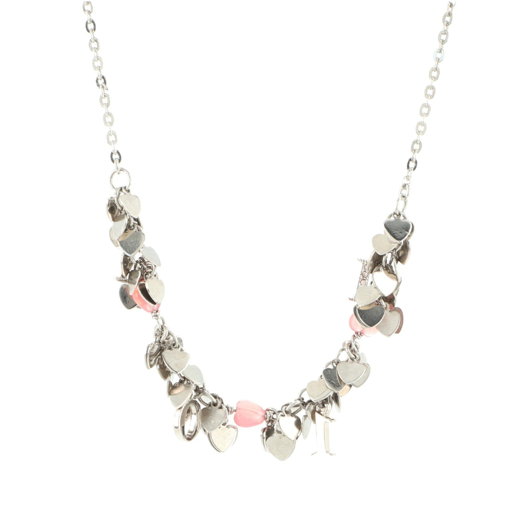 Vintage Heart Charm Cluster with Logo Necklace Crystal Embellished Metal with Beads